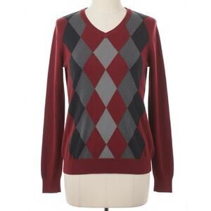 Apt. 9 XL Vintage Argyle Diamond V-Neck Sweater Red Gray XL